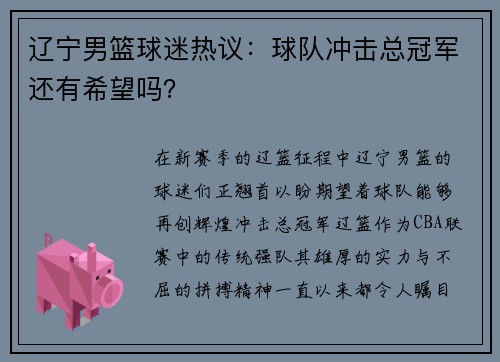 辽宁男篮球迷热议：球队冲击总冠军还有希望吗？