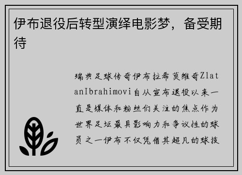 伊布退役后转型演绎电影梦，备受期待